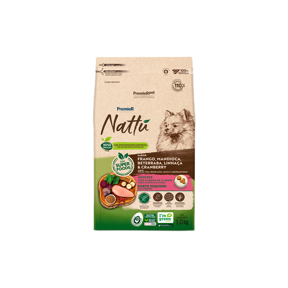 PREMIER NATTU CAES ADULTO RP MANDIOCA/BETERRABA 1KG